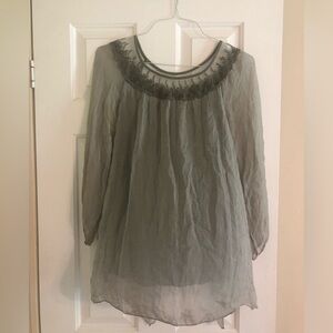 Carla Conti Silk Split Back Layered Gray Blouse